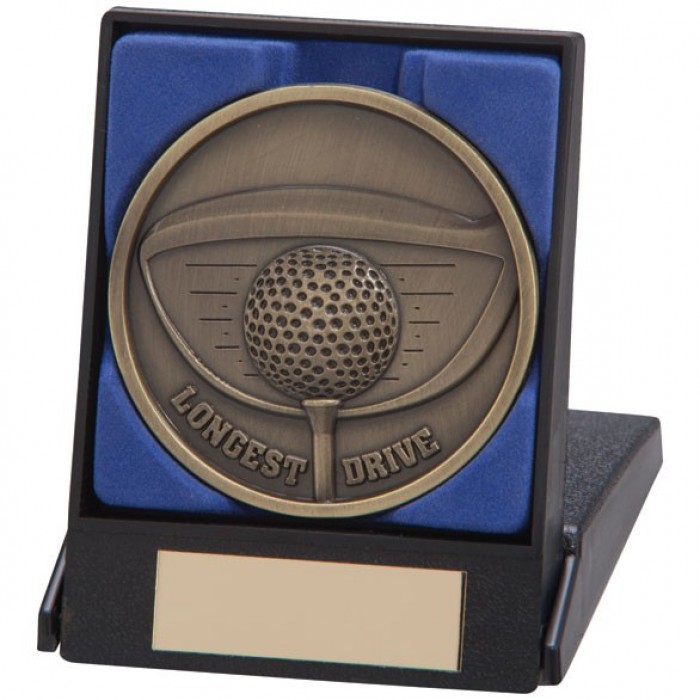 LINK SERIES GOLF DRIVER MEDAL - GOLD - 70MM - LONGEST DRIVE - WITH MEDAL BOX